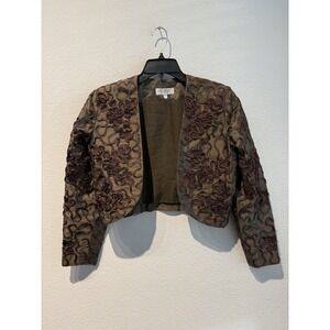 Brown Geometric Woman's Thai Silk Cropped Jacket Design Artisan Handmade Vintage